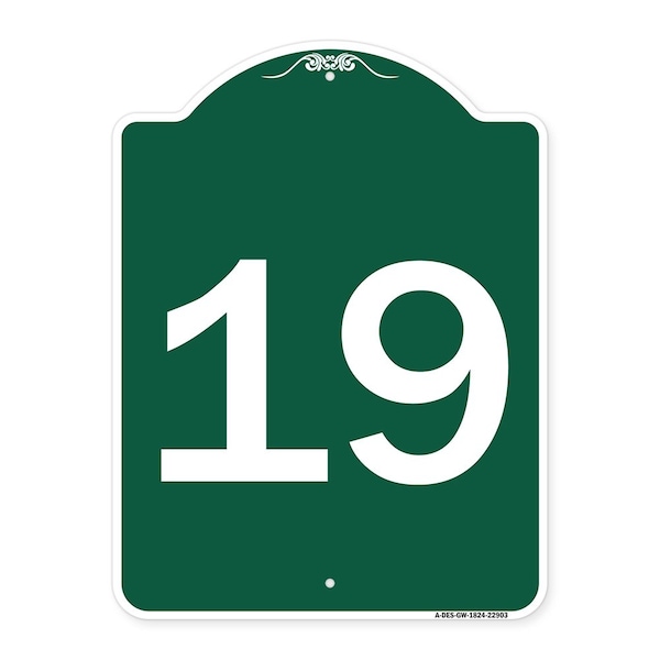 Signmission Designer Series Sign-Sign W/ Number 19, Green & White Aluminum Sign, 18" x 24", GW-1824-22903 A-DES-GW-1824-22903 - main